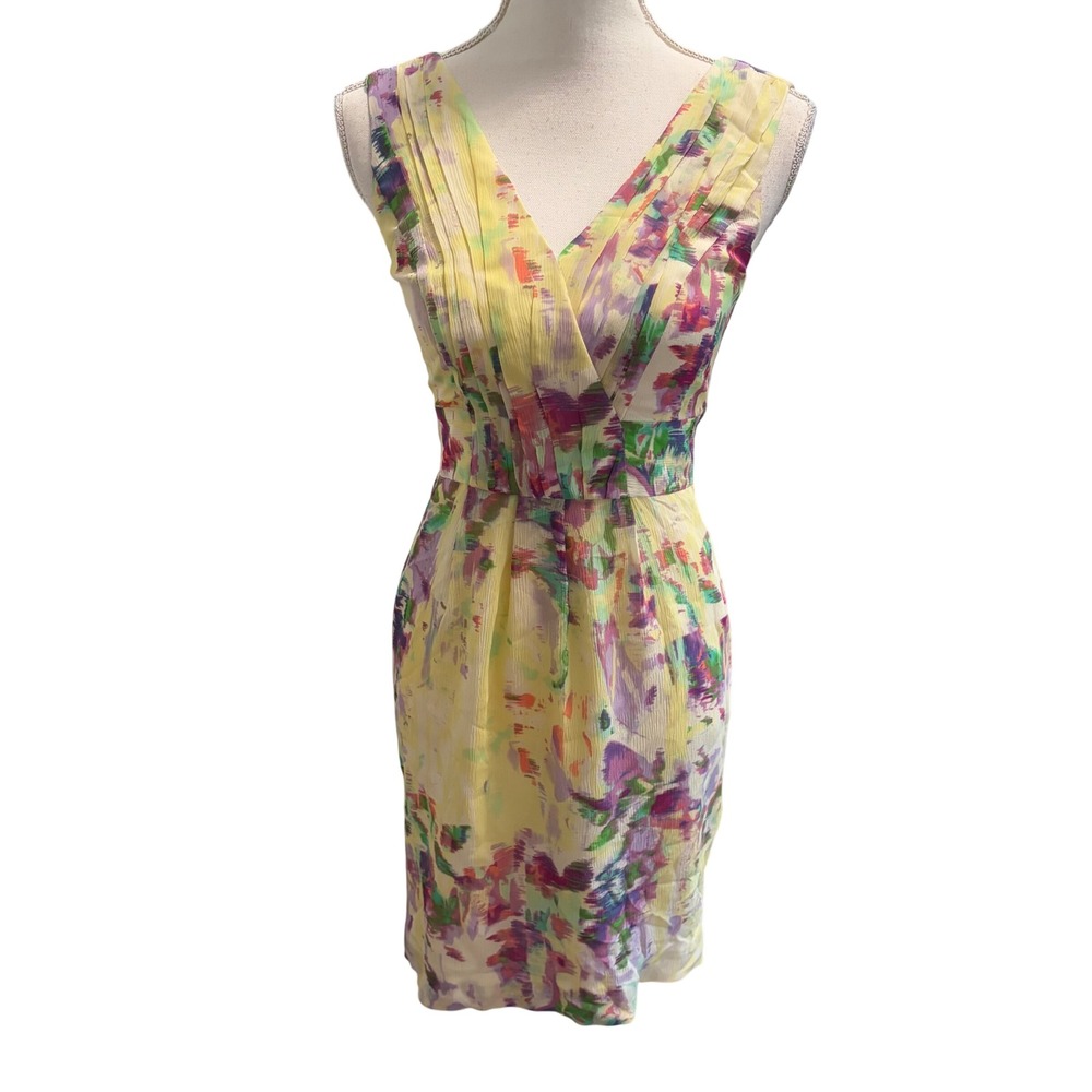 NWT Banana Republic 0 Petite Silk Dress Yellow Floral Summer Wedding Pastel